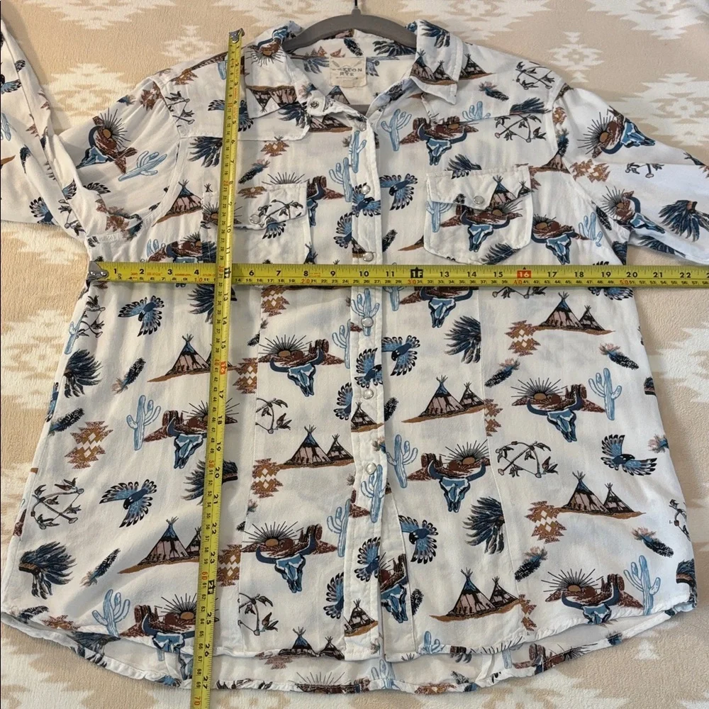 Women's White Medium Western Desert Print Button Down Shirt - Picture 9 of 10